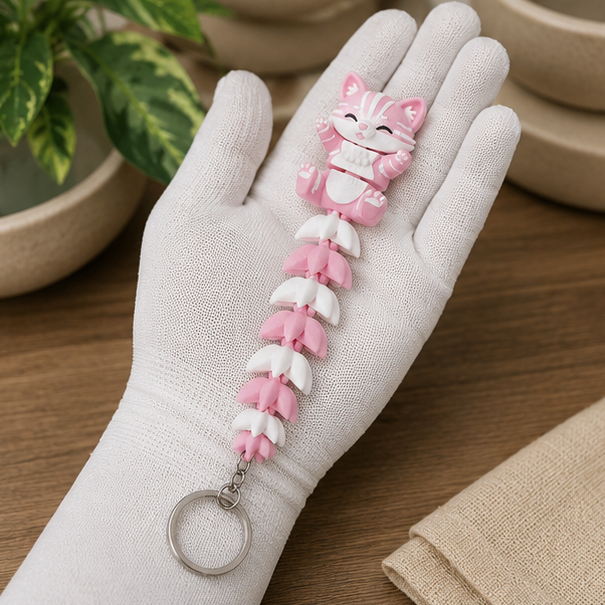 Fluffy Tail Flexi Cat Keychain