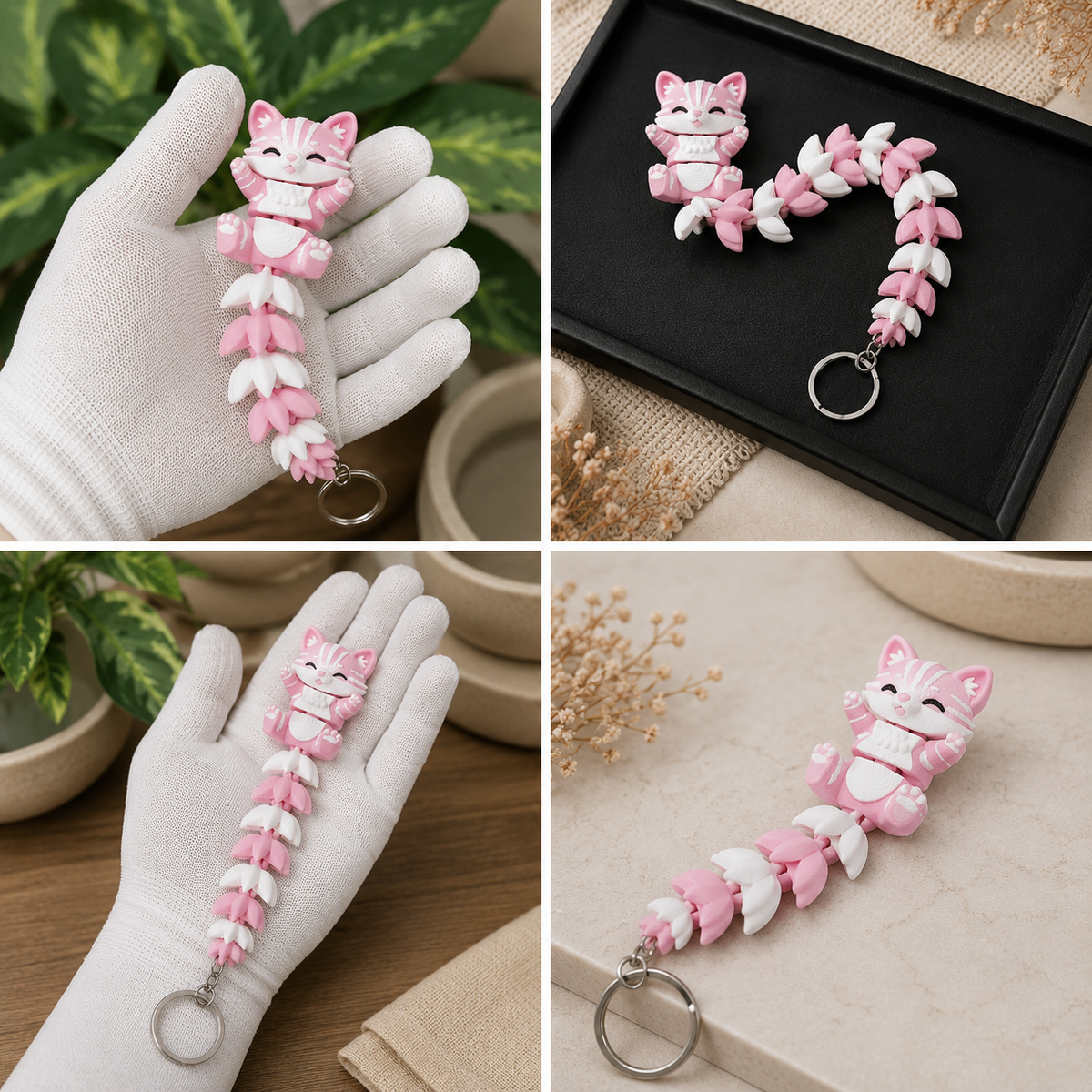 Fluffy Tail Flexi Cat Keychain